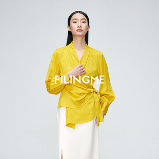 菲埃琳FILINGME 25春装 设计感通勤高级感垂感绑带醋酸上衣衬衫