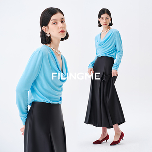 菲埃琳FILINGME 26春季新品醋酸针织荡领高级感显瘦针织长袖上衣