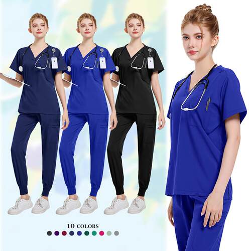 现货亚马逊手术室短袖洗手衣女套装短T护士服手术服隔离衣工作服