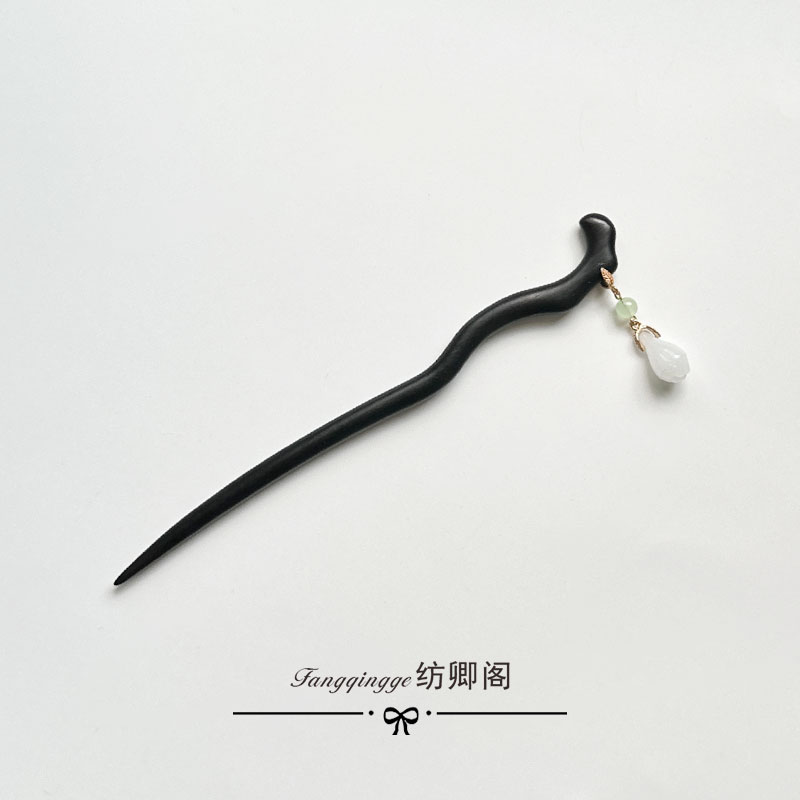 天然岫玉木簪盘发水滴吊坠发钗古风玉簪流苏汉服头饰手工简约旗袍