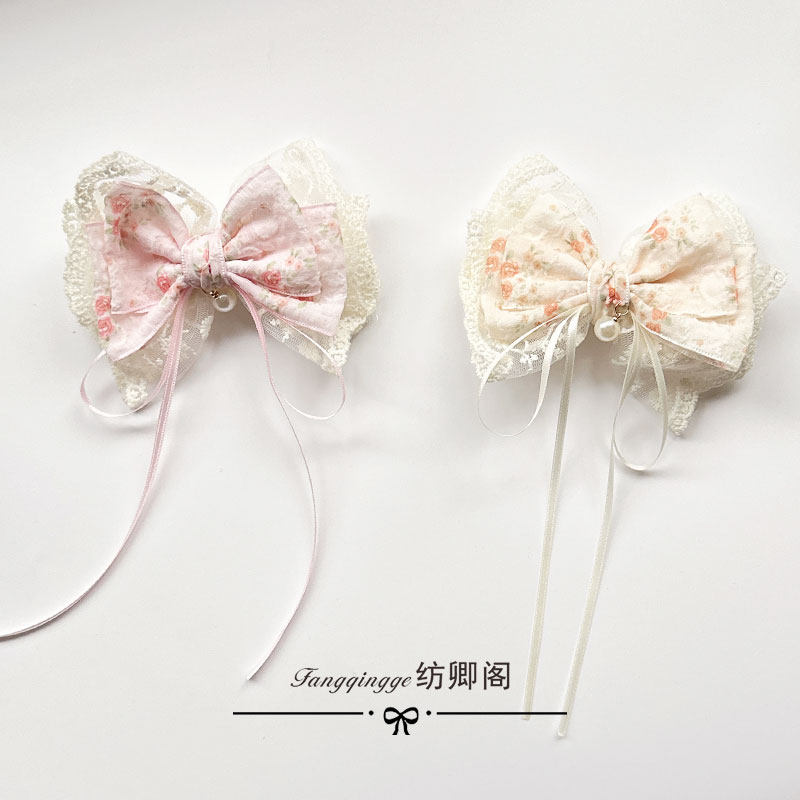 儿童新款网红碎花小清新蕾丝发夹女童甜美大蝴蝶结顶夹头饰发饰