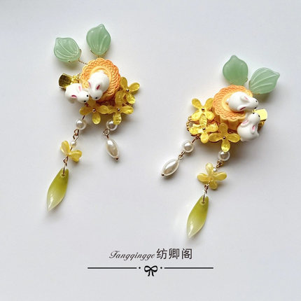 儿童呆萌桂花兔子边夹中秋表演少女发卡古装流苏夹子女童汉服头饰