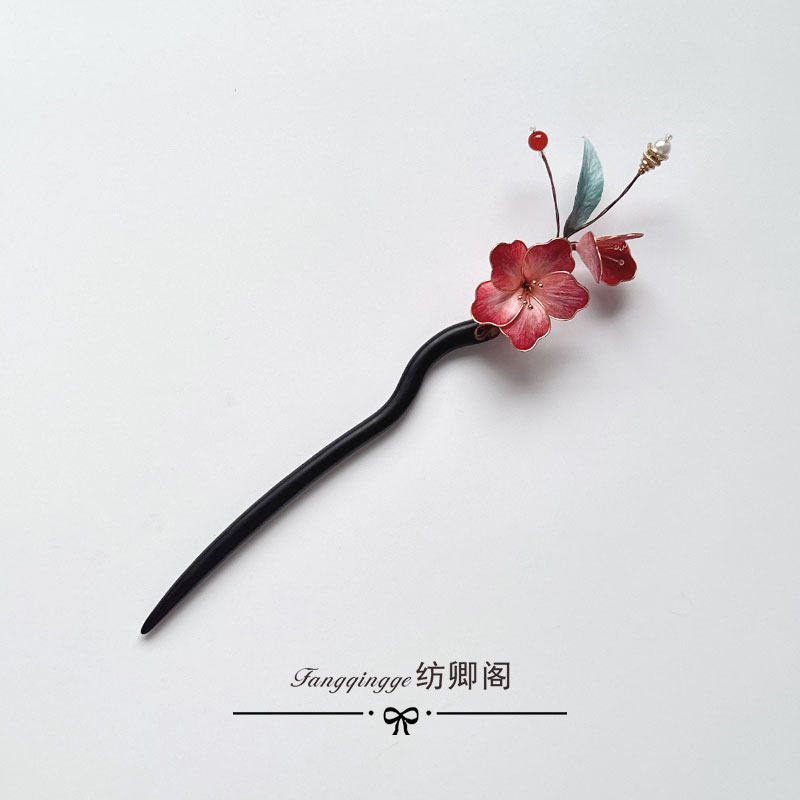 非遗纯手工蚕丝掐丝绒花檀木发簪发夹女士发夹国风新中式汉服配饰