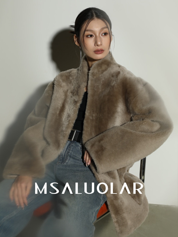 MSALUOLAR罗拉小姐 西班牙进口拉贡羊皮毛一体中长款皮草外套女
