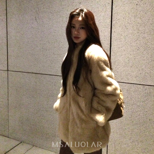 MSALUOLAR罗拉小姐“沪上千金”芬兰进口中古奶狐狸毛皮草外套女