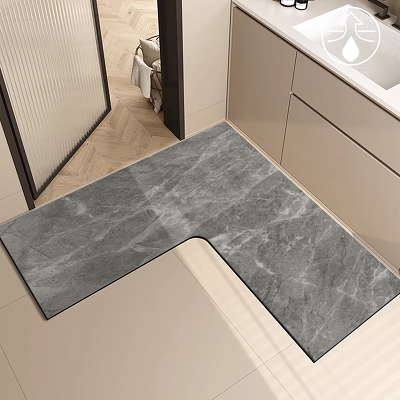 卫生间L形拐角浴室地垫L型家用吸水脚垫硅藻泥7字地毯厕所门口垫