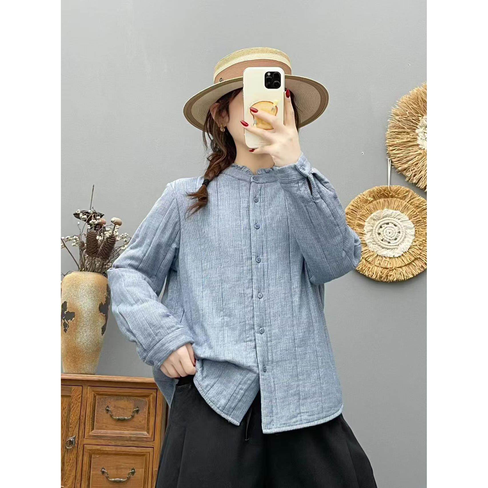 26年冬款棉衣女色织格纹加棉加厚保暖衬衫宽松木耳领长袖保暖棉衣
