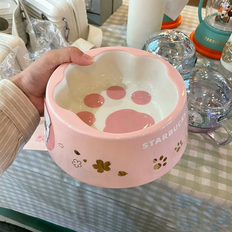 星巴克陶瓷宠物碗猫碗狗碗水粮碗可爱高颜值防打翻猫爪碗