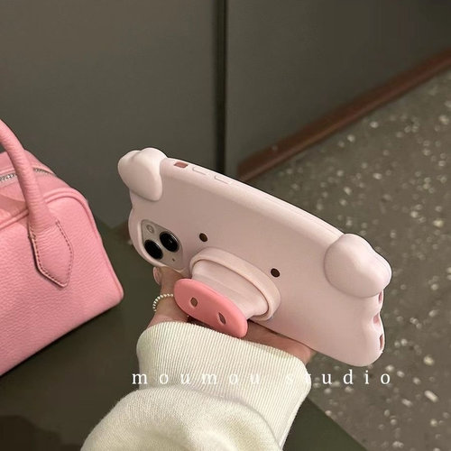 卡通可爱小猪支架适用iPhone15苹果手机壳11/13promax新款x/xr/8p