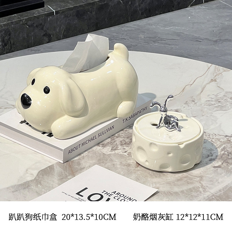奶油风纸巾盒陶瓷纸抽盒收纳轻奢客厅桌面卧室摆件创意可爱抽纸盒