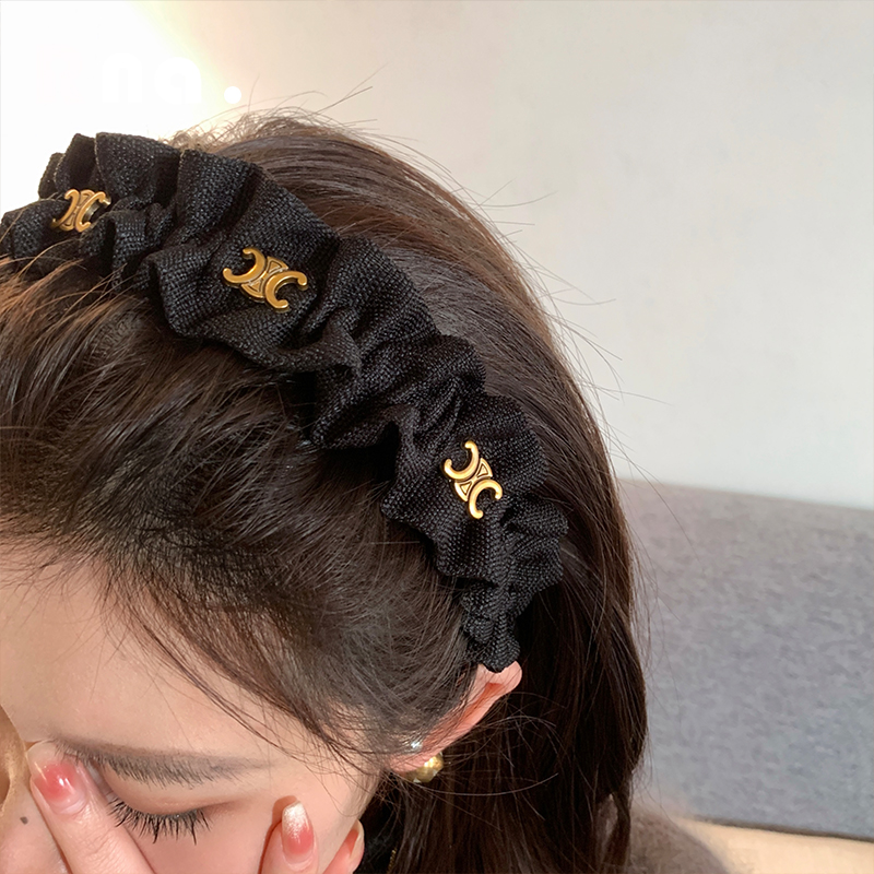 黑色褶皱高颅顶发箍女高级感洗脸压发头箍2025新款凯旋门时尚发卡