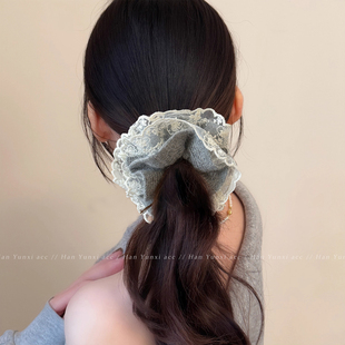 秋冬温暖毛线针织蕾丝花边双层大肠发圈少女甜美扎头发丸子头发绳