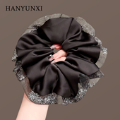 高级感水钻纱边缎面肥肠圈2025新款 气质扎发头绳大号皮筋头花发圈