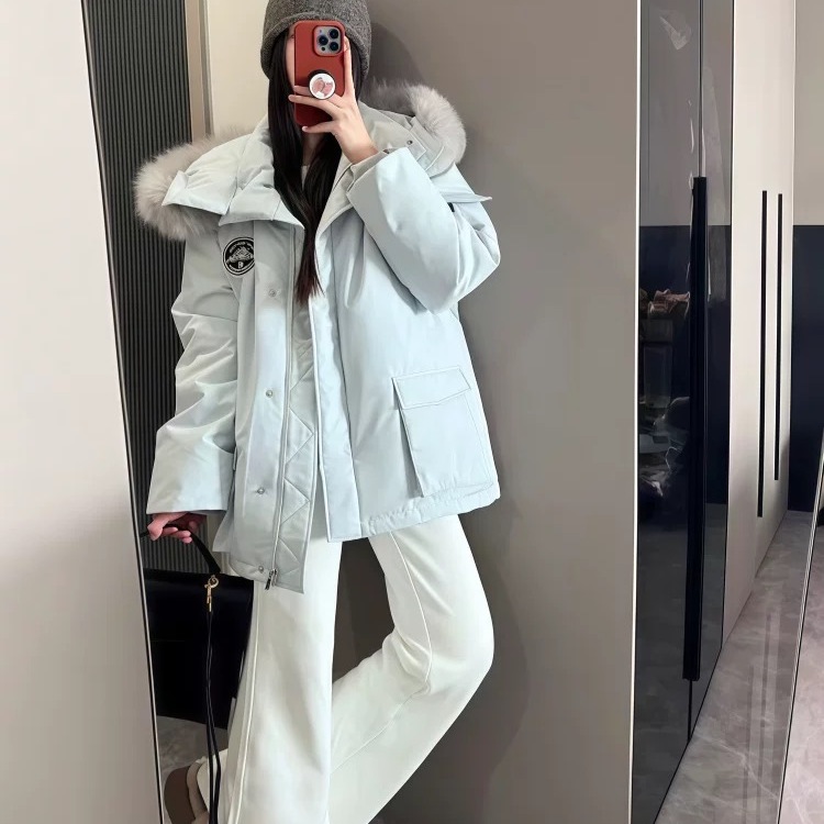 大毛领羽绒棉服女2025冬季新款加厚工装派克服棉衣外套小个子棉袄