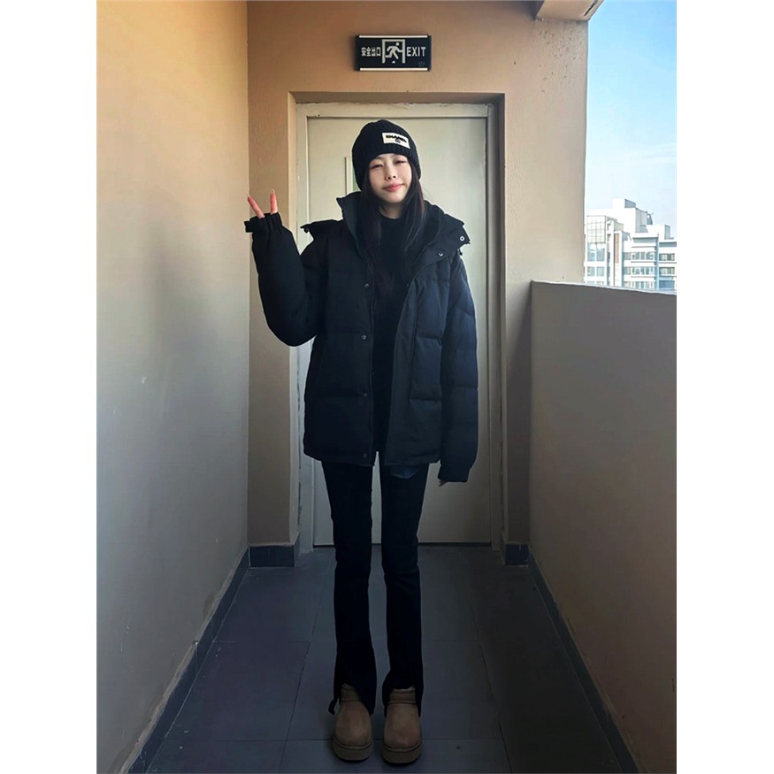 中戏同款黑色棉服女冬季