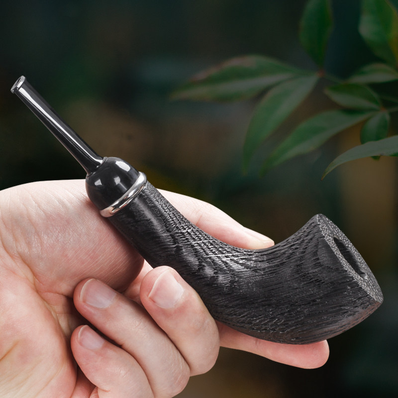 人工碳化橡木烟斗大号传统老式手工烟丝斗长号角旱烟袋锅子过滤