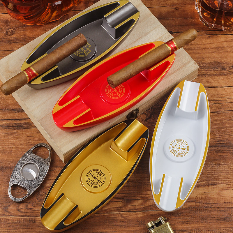 古巴雪茄烟灰缸个性男士办公家用便携双槽位烟灰缸创意船型烟灰盘