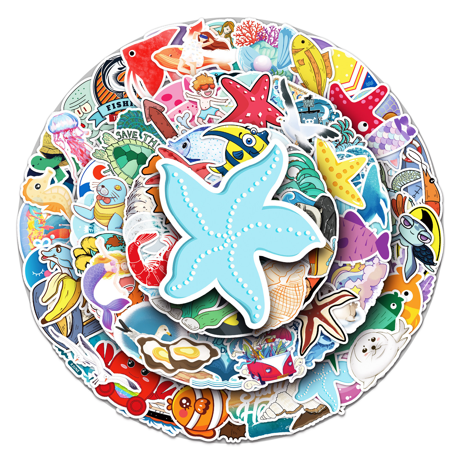100张海洋系列贴纸不重复可爱生物涂鸦旅行箱手机diy卡通装饰贴画