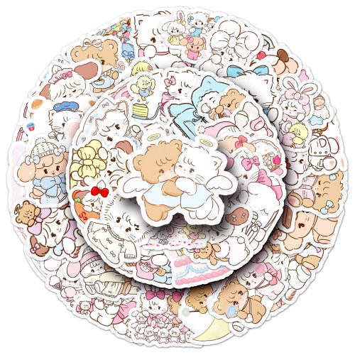 112张mikko贴纸可爱治愈少女心插画动物图案防水电脑咕卡手账贴纸