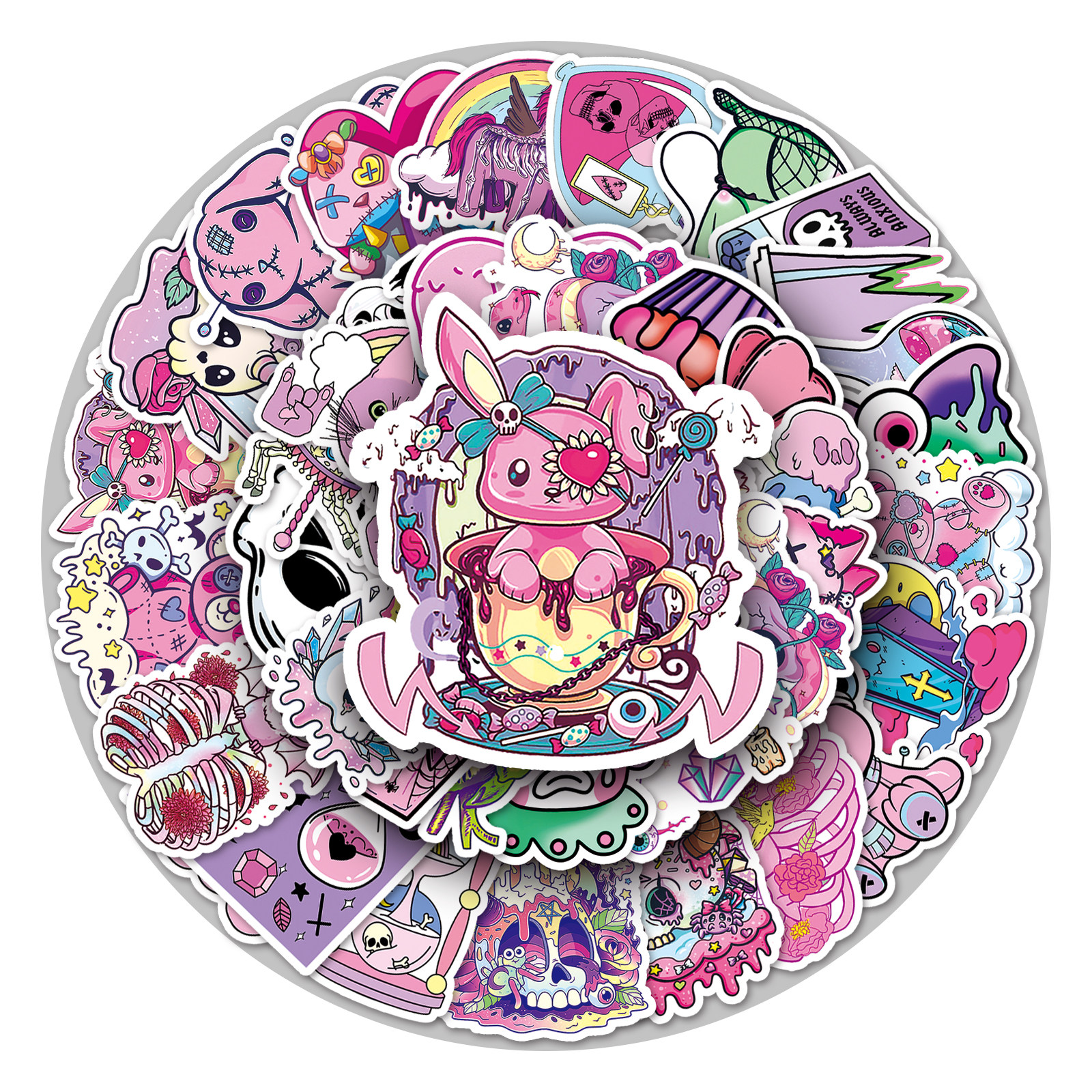 100张粉彩哥特贴纸潮流卡通涂鸦滑板车水杯电脑平板防水装饰贴画