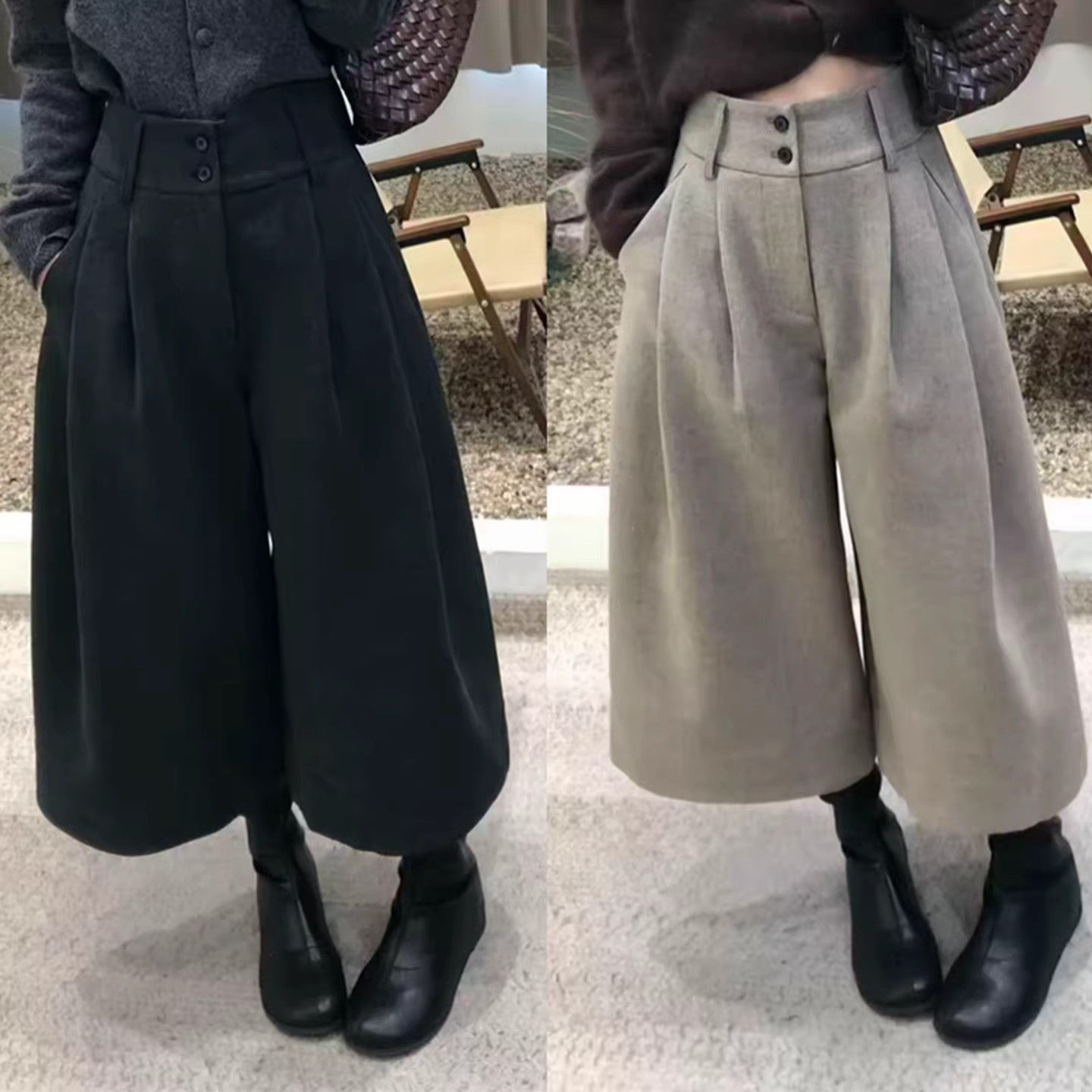 复古老钱风简约八分阔腿裤女秋冬气质百搭高腰显瘦垂感毛呢休闲裤,女装/女士精品,休闲裤,淘宝优惠券,粉丝福利购,淘宝优惠卷