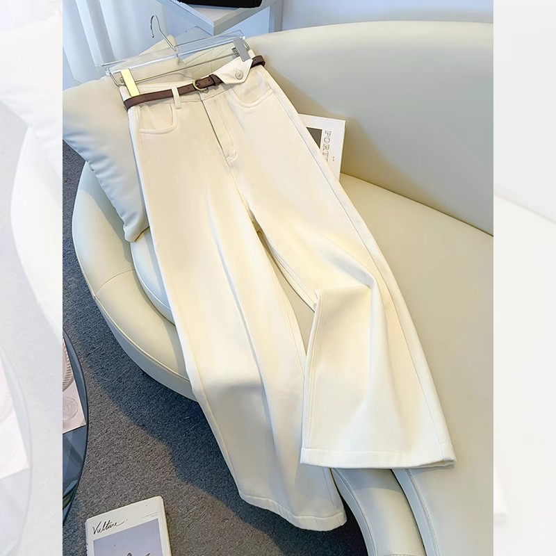 米杏色阔腿裤牛仔裤女2025年夏季