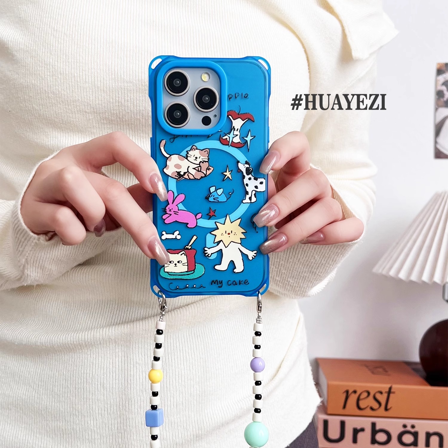 韩系红番茄磁吸手机壳斜挎带挂绳