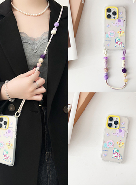 小众创意紫色动物乐园适用于苹果16ProMax手机壳斜挎可背华为mate70pro新款小米15Ultra手提vivox200背带斜跨