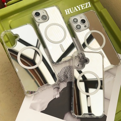 高级感镜面MagSafe磁吸iphone17手机壳适用于苹果16新款华为mate70pro无线充nova13补妆镜小米15防摔手机套硬