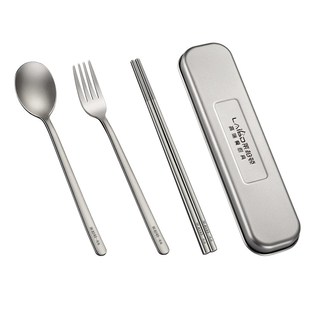 精选纯钛筷子勺子套装学生上学专用便携盒外带一人用餐具收纳盒三