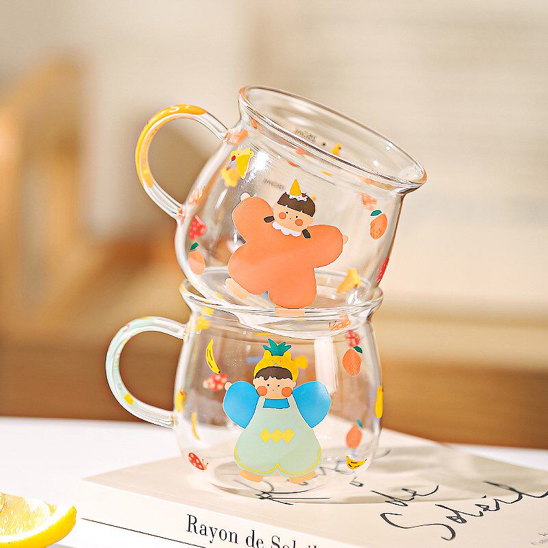 川岛屋儿童带刻度牛奶杯微波炉可加热专用热奶杯玻璃水杯早餐杯子