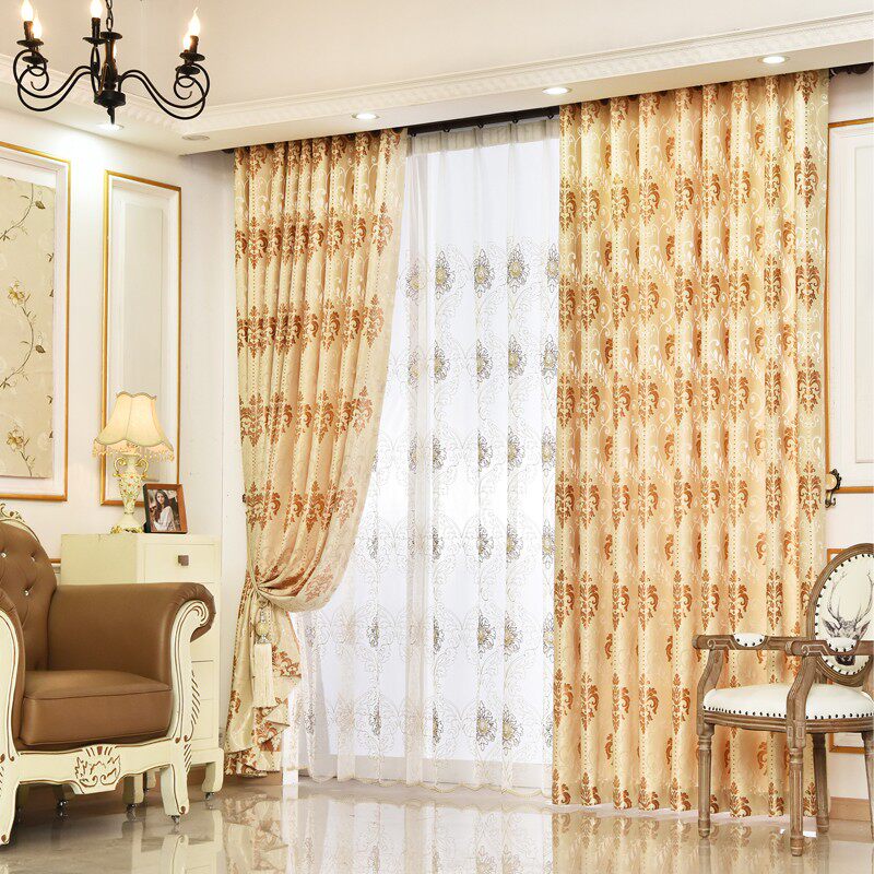 欧式风格客厅卧室阳台飘窗提花落地窗帘窗纱布料成品定制芸阁