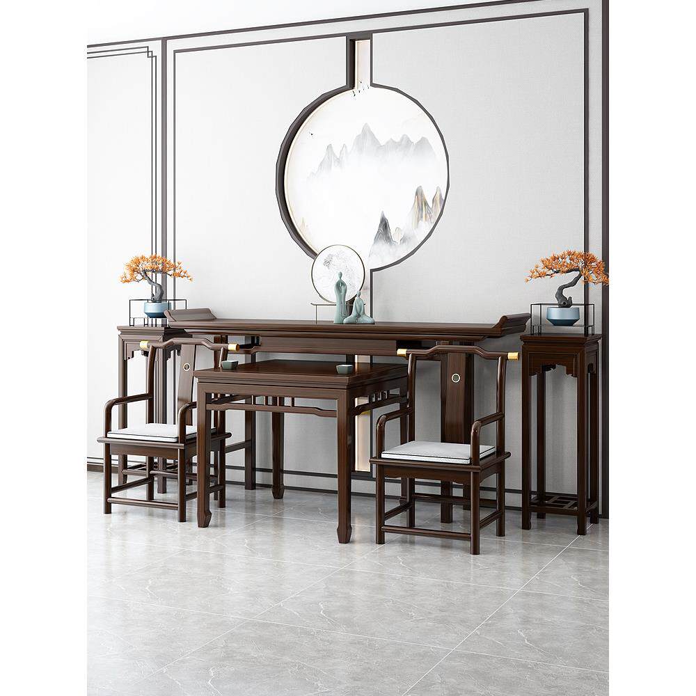 明式堂屋中堂六件套全实木古典农村供桌条案佛台八仙桌条几翘头桌