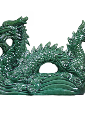 风水师订制手工陶瓷青黄龙摆件家居龙生肖龙客厅办公室装饰工艺品