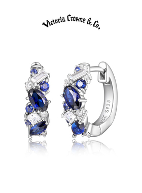Victoria Crowne英伦王朝 2025新款蓝宝石耳圈纯银耳钉高级耳环