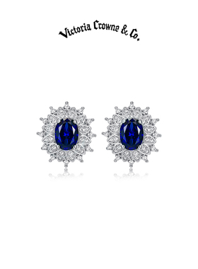 Victoria Crowne英伦王朝 戴妃款矢车菊蓝宝石耳钉高级生日礼物