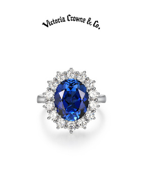 Victoria Crowne英伦王朝 戴妃款皇家蓝矢车菊蓝宝石戒指生日礼物
