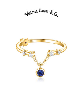 Victoria Crowne英伦王朝 戴安娜皇家蓝宝石戒指可调节生日礼物