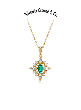 Victoria Crowne英伦王朝 祖母绿宝石项链纯银锁骨链轻奢生日礼物
