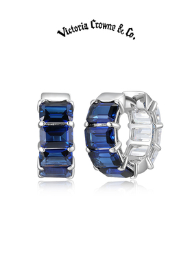 Victoria Crowne英伦王朝 蓝宝石耳钉耳圈双色宝石耳环生日礼物