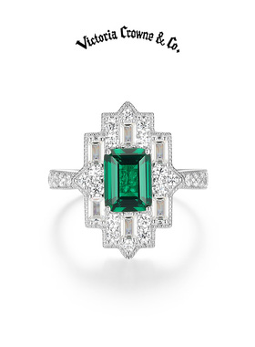 Victoria Crowne英伦王朝 方形祖母绿切宝石戒指小众高级生日礼物