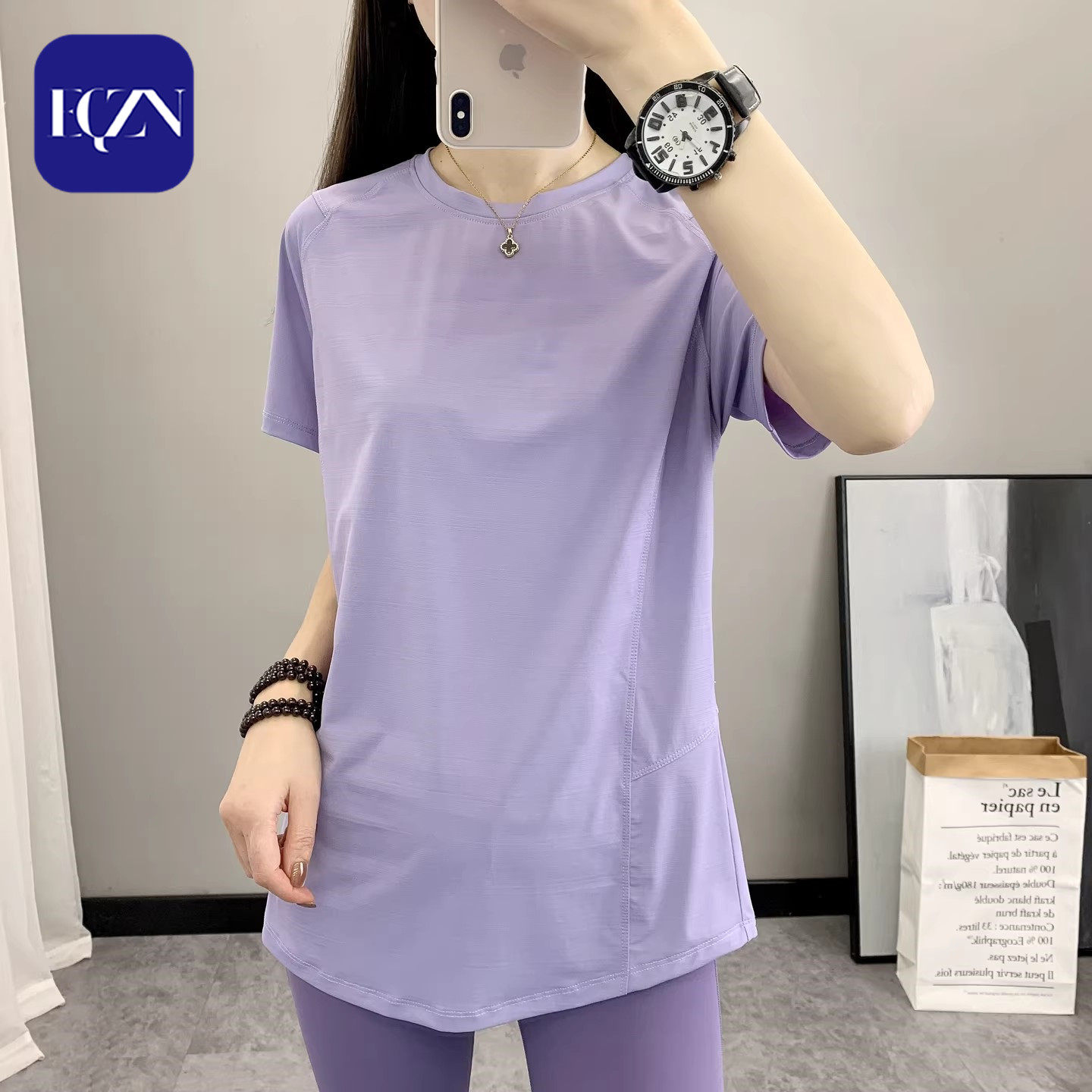 户外速干衣女夏季宽松加大码瑜伽短袖T恤遮肚运动跑步健身上衣