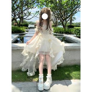 气质优雅立体花朵设计连衣裙气质拖尾套装 法式 温柔甜美lolita裙子