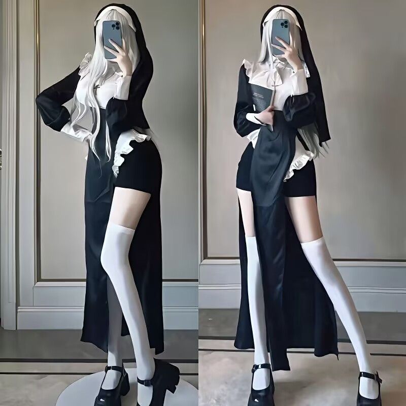 万圣节修女服cos女装性感紧身修女服cosplay表演服制服可爱连衣裙