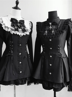 2025新款甜心洛丽塔蝴蝶结蕾丝长袖短裙时尚收腰显瘦暗黑系裙子