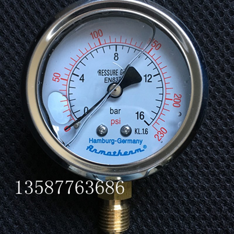 注液耐震压力表0-10bar径向不锈钢壳体0-6bar防震压力表16bar1.6
