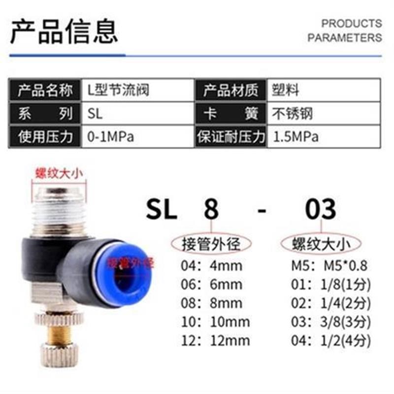 SL6-01可调。。气动节流阀头w快速SL10-0SL8-02调速接SL4t-M5气缸