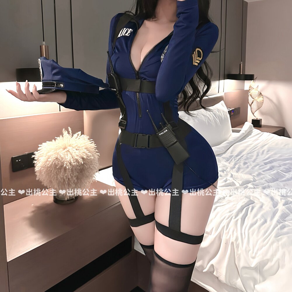 出桃公主 御姐风女警空姐制服蓝色连体女教官绑带cosplay大码胖MM