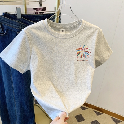夏季2025新款趣味印花短袖T恤女款韩系设计感时尚圆领正肩上衣ins