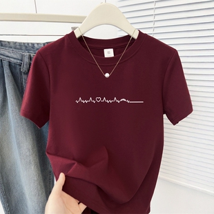 T恤女设计感韩系百搭上衣 简约字母印花圆领正肩短袖 2025夏季 新款